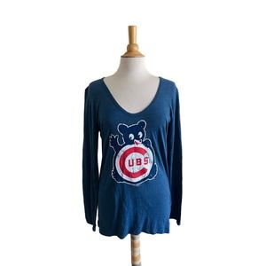 NWT Chicago Cubs Cubbies 5th & Ocean Long Sleeve T-Shirt Blue Sz L MLB